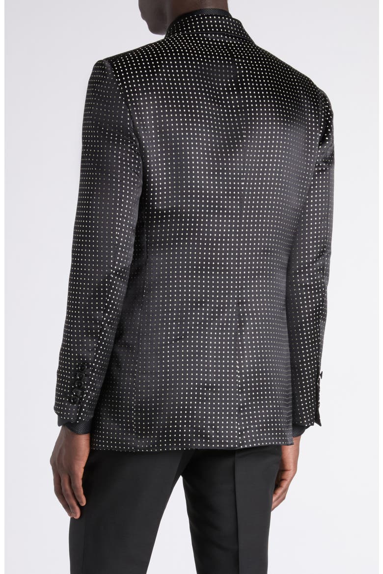 Polka Dot Jacquard Duchesse Mulberry Silk Double Breasted Jacket, Alternate, color, NNL COMBO BLACK/ IVORY