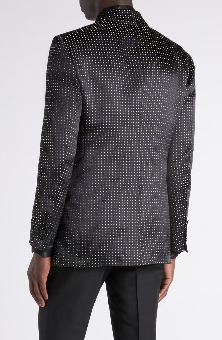 TOM FORD Polka Dot Jacquard Duchesse Mulberry Silk Double Breasted Jacket, Alternate, color, Nnl Combo Black/ Ivory