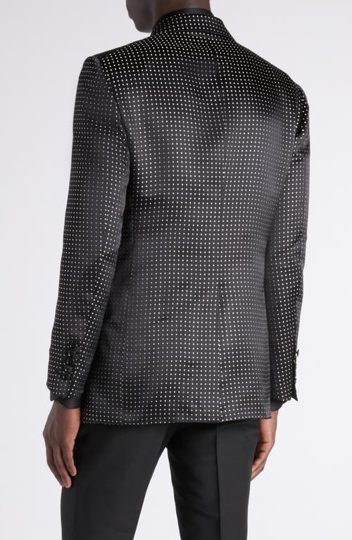 Tom Ford Polka Dot Jacquard Duchesse Mulberry Silk Double Breasted Jacket In Black