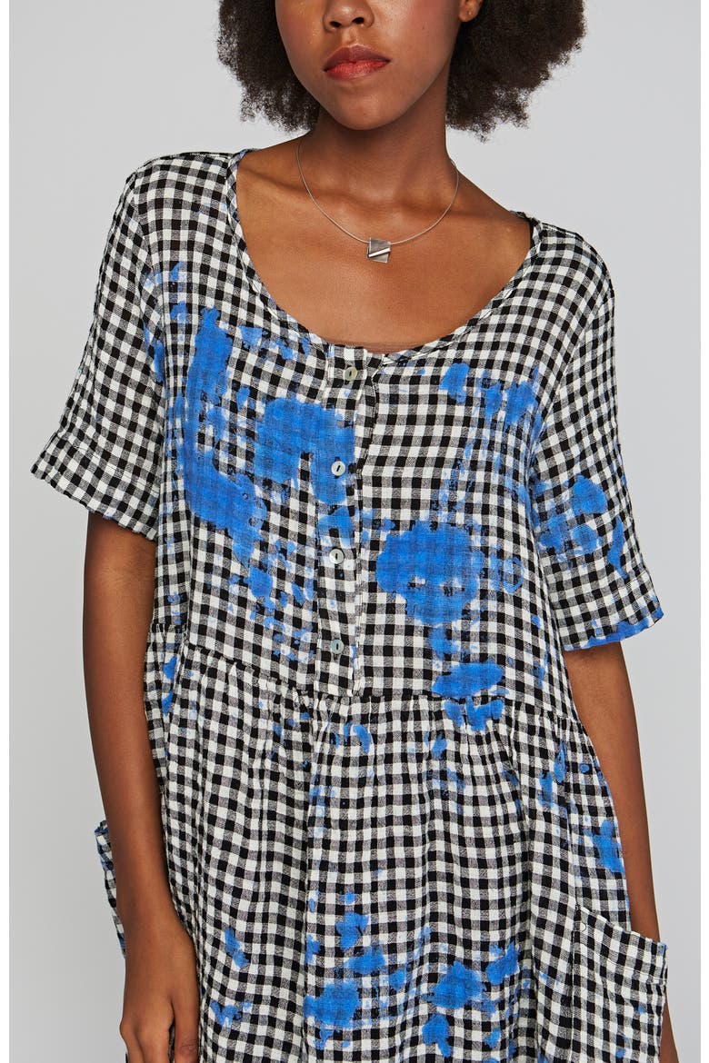 Zane Checkered Gauze Linen Dress, Alternate, color, Blue