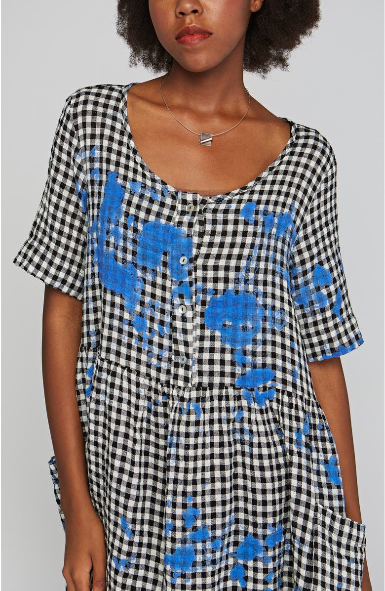 LUUKAA Zane Checkered Gauze Linen Dress, Alternate, color, Blue