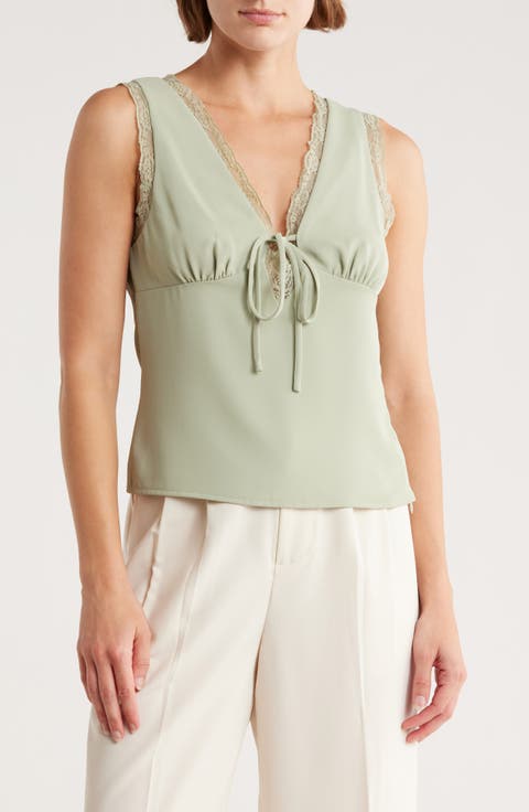 V-Neck Lace Trim Top