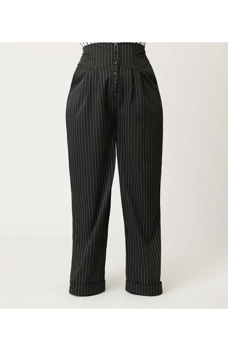 Unique Vintage Plus Size High Waist Trouser, Alternate, color, Black Pinstripe