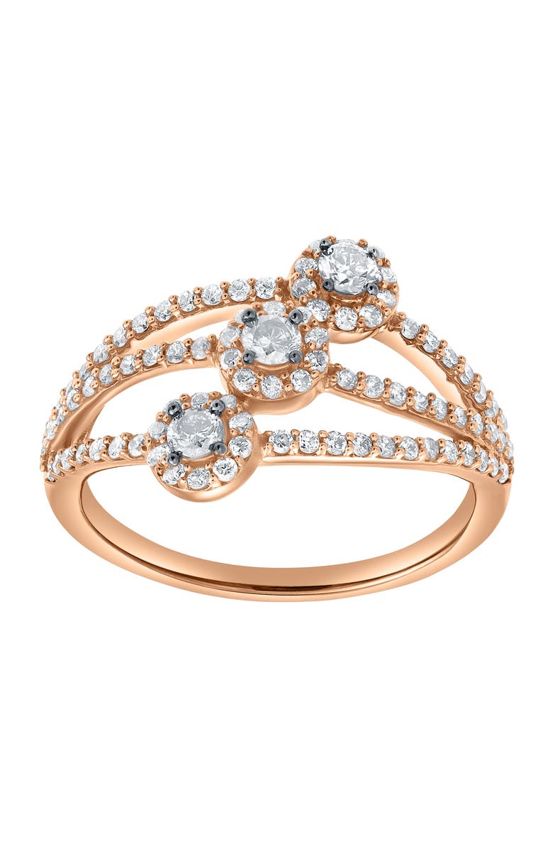 LuvMyJewelry Adorea 0.70 Cts Natural Diamond Three Stone Bypass 14K Gold Ring, Alternate, color, 14K Rose Gold