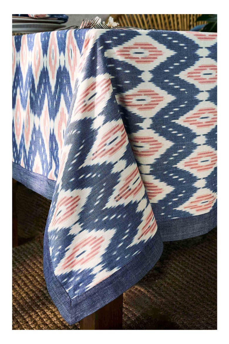 Ikat Cotton Tablecloth, Alternate, color, BLUE MULTI