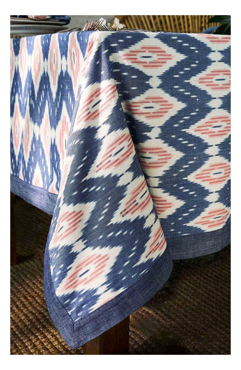 Juliska Ikat Cotton Tablecloth, Alternate, color, Blue Multi
