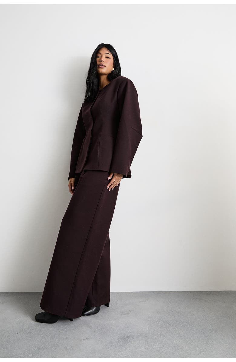 Warehouse Premium Tailored Moulded Waist Blazer, Alternate, color, Chocolate