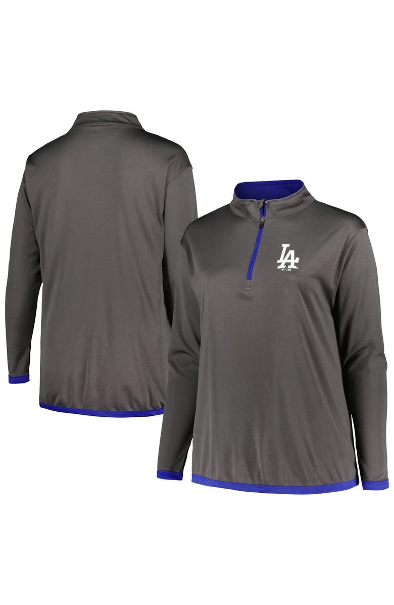 PROFILE Women's Profile Charcoal Los Angeles Dodgers Plus Size Quarter-Zip Jacket, Main, color, Charcoal