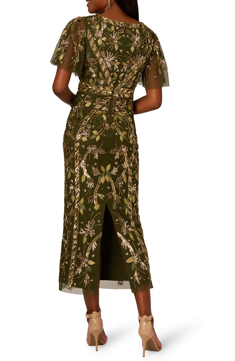 Adrianna Papell Embellished Flutter Sleeve Cocktail Dress, Alternate, color, Olive