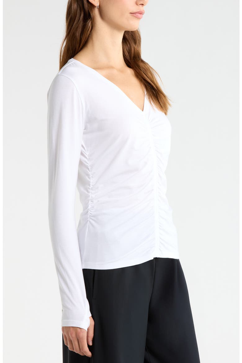 Ruched Long Sleeve T-Shirt, Alternate, color, WHITE