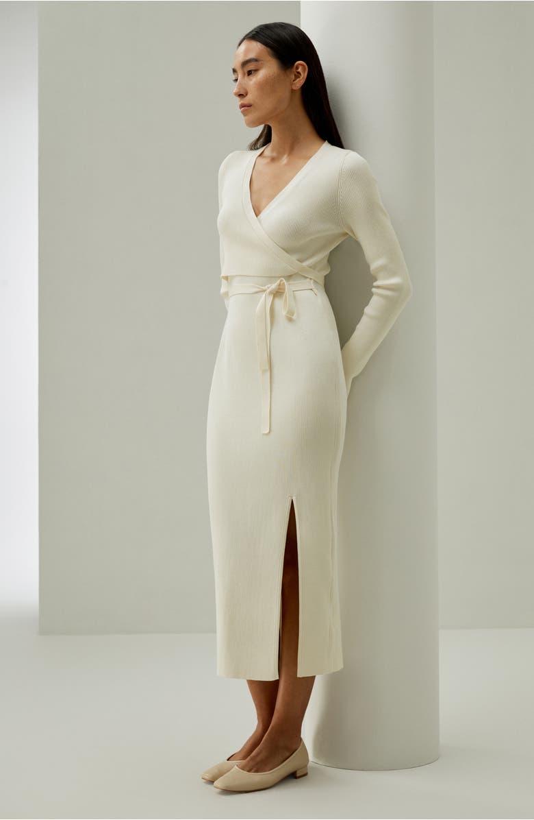 Lilysilk Elegant Wrap-Front Silk Knit Dress, Alternate, color, White