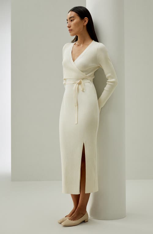 Lilysilk Elegant Wrap-front Silk Knit Dress In White