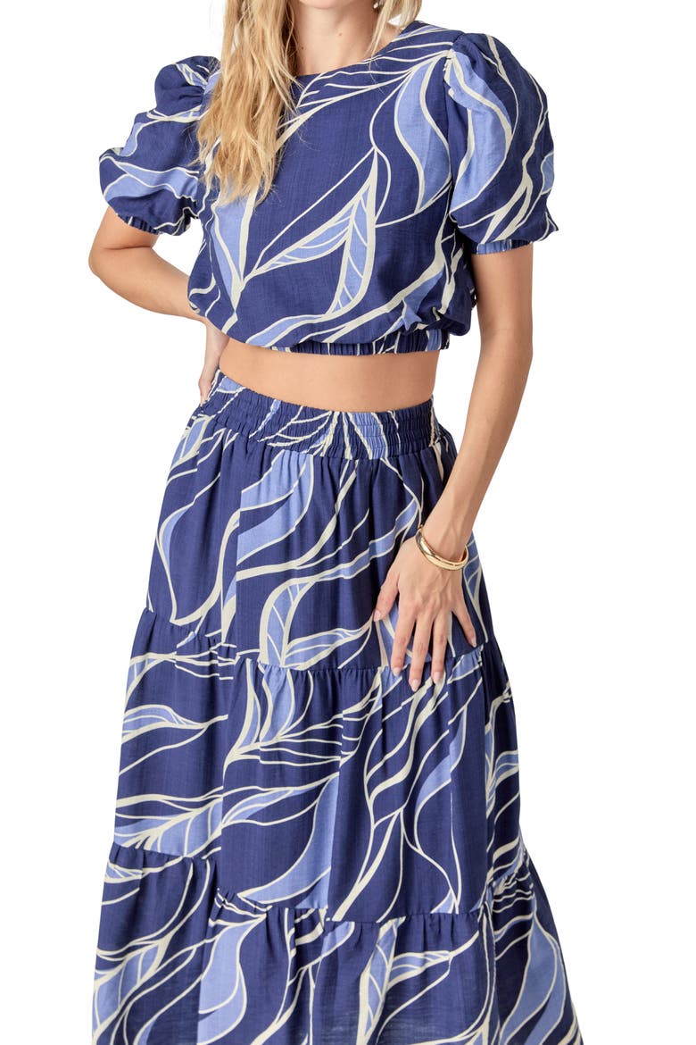 Print Puff Sleeve Crop Top, Alternate, color, NAVY/ BLUE MULTI