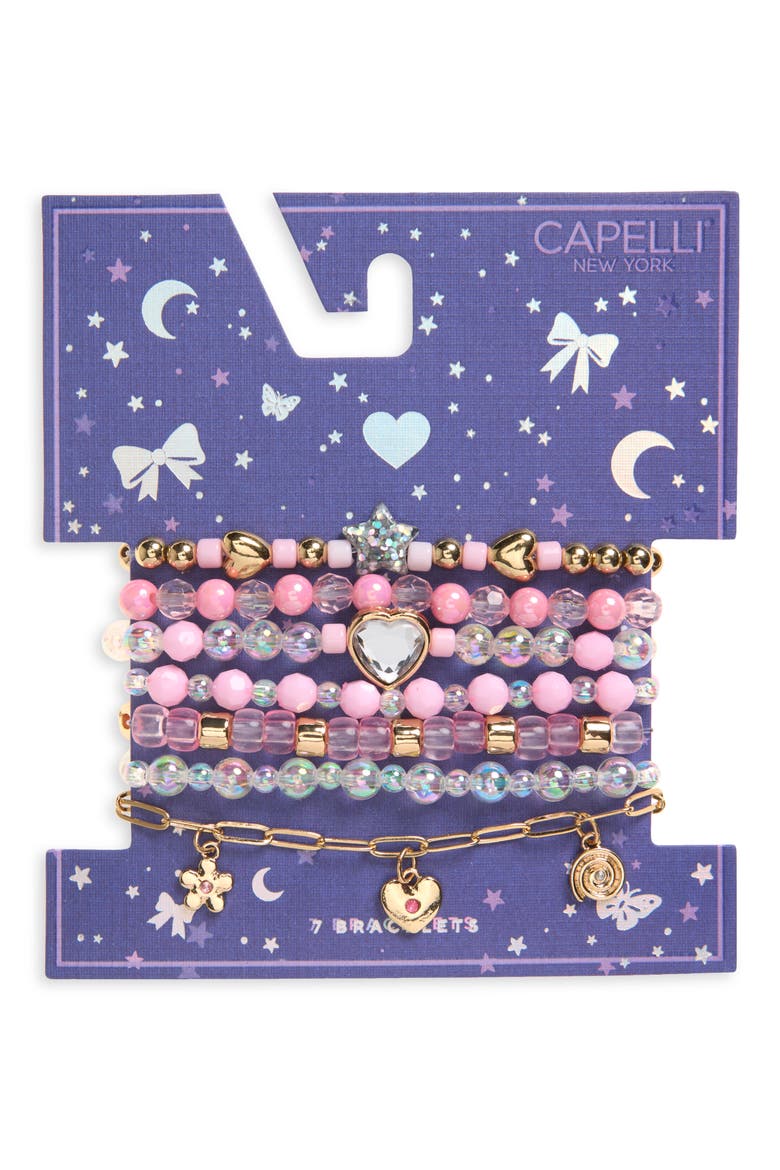 Kids' Set of 7 Bracelets, Main, color, PINK