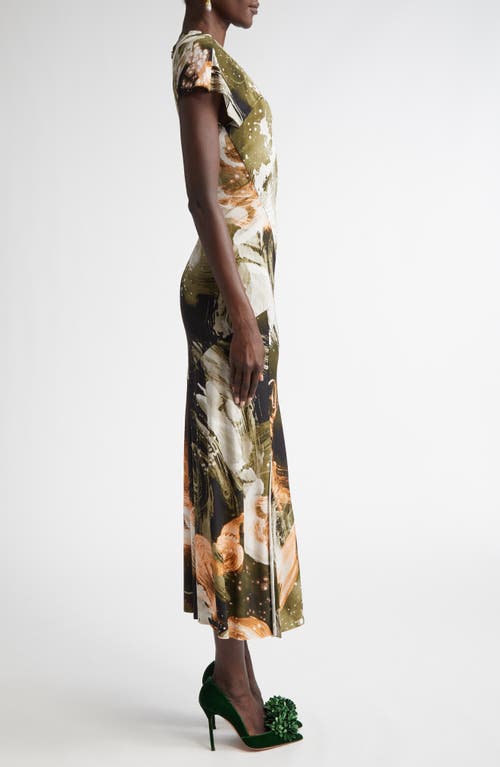 Jason Wu Collection Brushstroke Print Cap Sleeve Jersey Midi Dress In Green