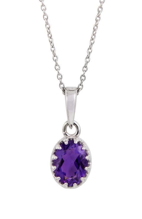 Rhodium Plated Sterling Silver Semiprecious Stone Pendant Necklace