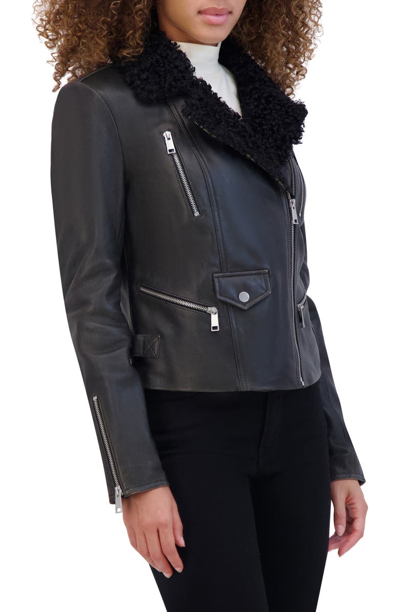 Andrew Marc Paley Leather Jacket with Faux Shearling Collar, Alternate, color, 