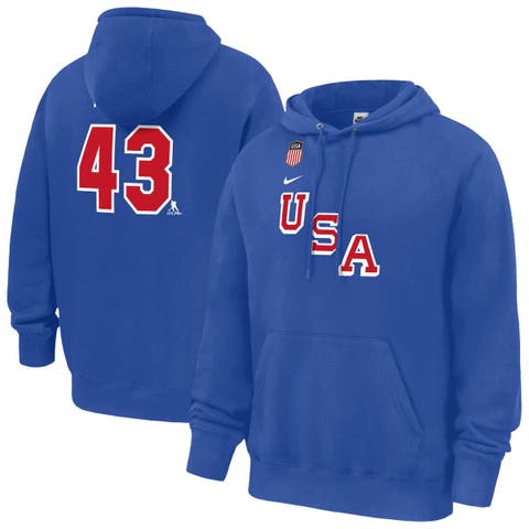 Men's Nike Quinn Hughes Royal US Hockey 2026 Name & Number Hoodie
