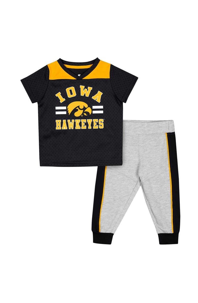 COLOSSEUM Infant Colosseum Black/Heather Gray Iowa Hawkeyes Ka-Boot-It Jersey & Pants Set, Main, color, Black