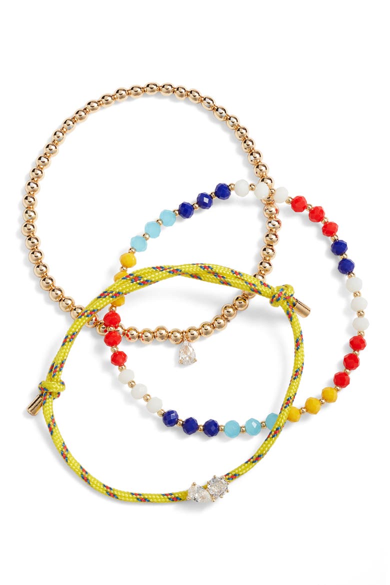 Gift Boxed Set of 3 Beaded Cord Bracelets, Alternate, color, YELLOW MULTI- GOLD