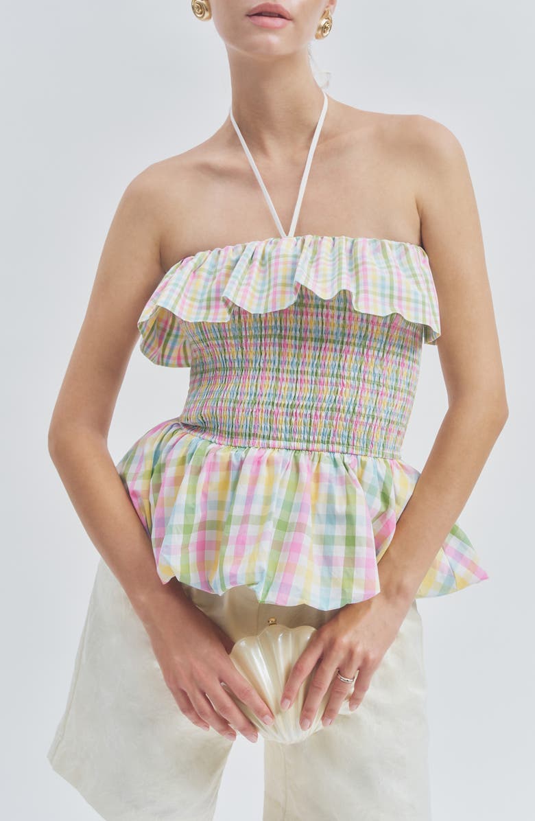 MAUDE CLUB Goldie Halter Top, Main, color, Multi Plaid