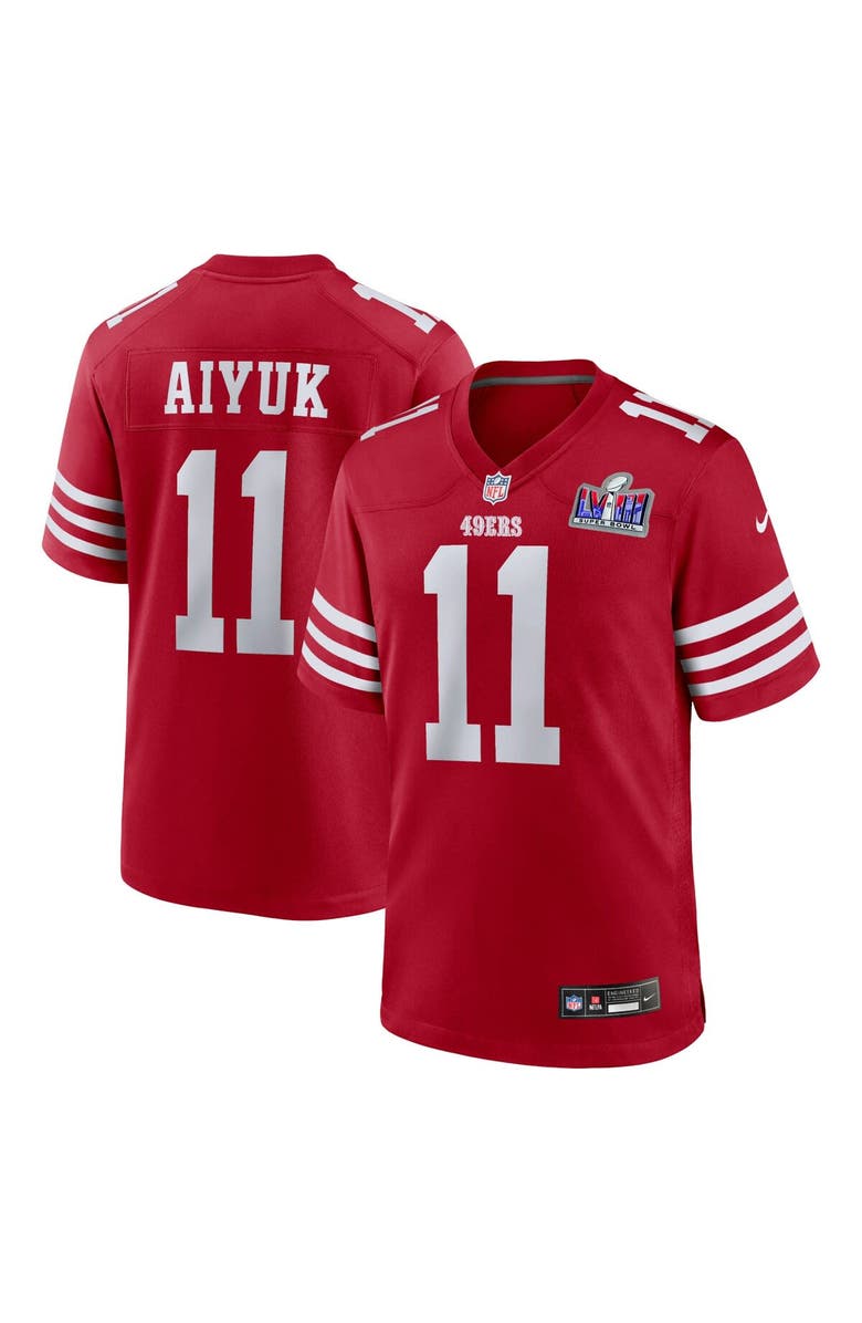 Nike Men's Nike Brandon Aiyuk Scarlet San Francisco 49ers Super Bowl LVIII Game Jersey, Main, color, 