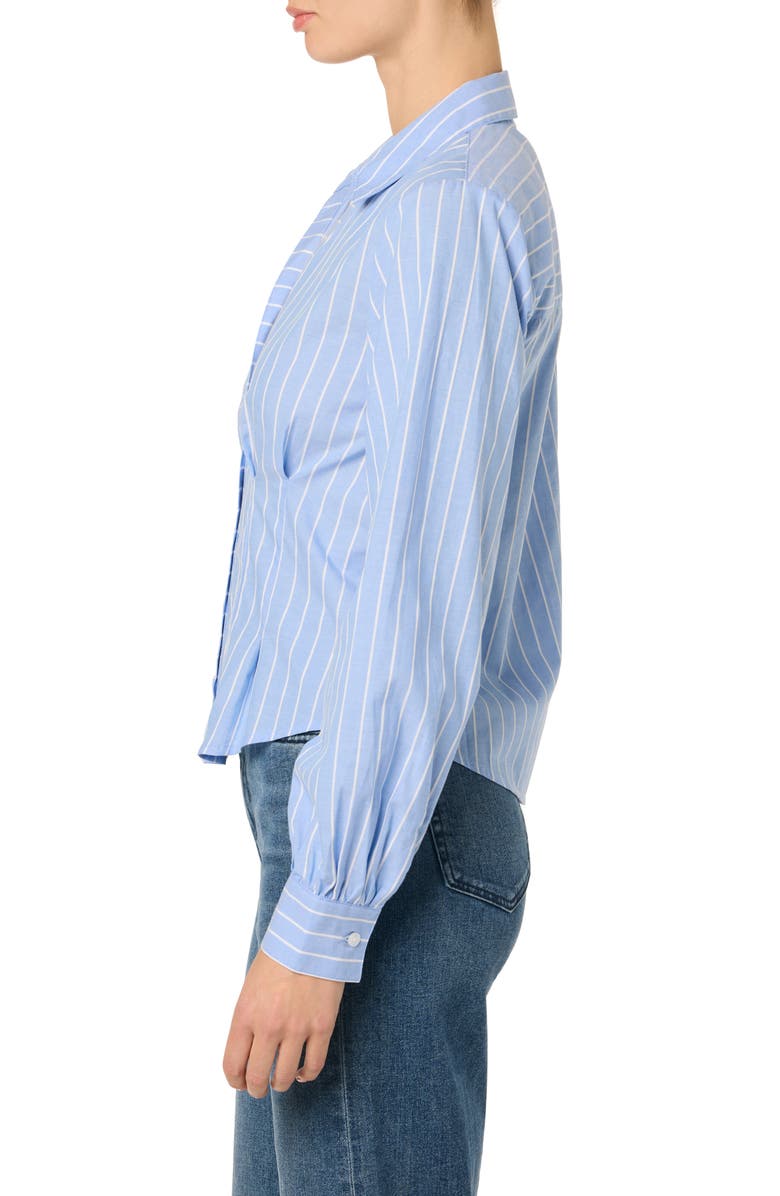 Stripe Pleated Cotton Button-Up Shirt