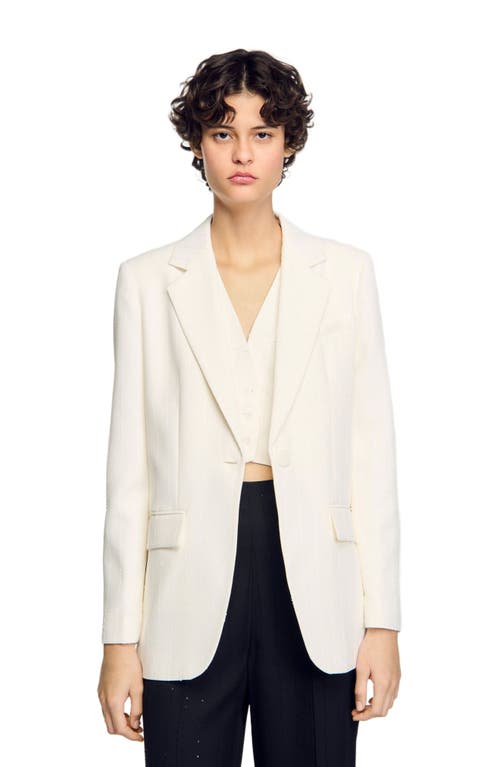 Sandro Sequinned Suit Jacket In Ecru