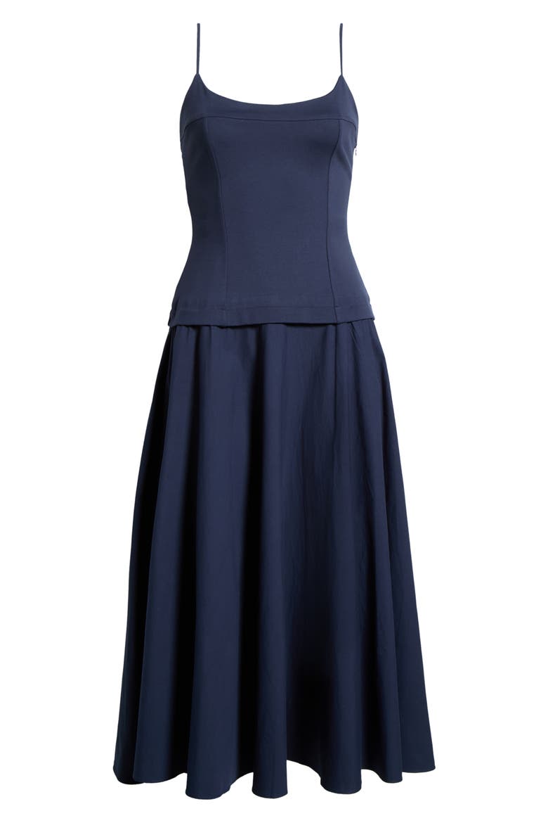 Cierra Mixed Media Fit & Flare Midi Dress, Alternate, color, NAVY