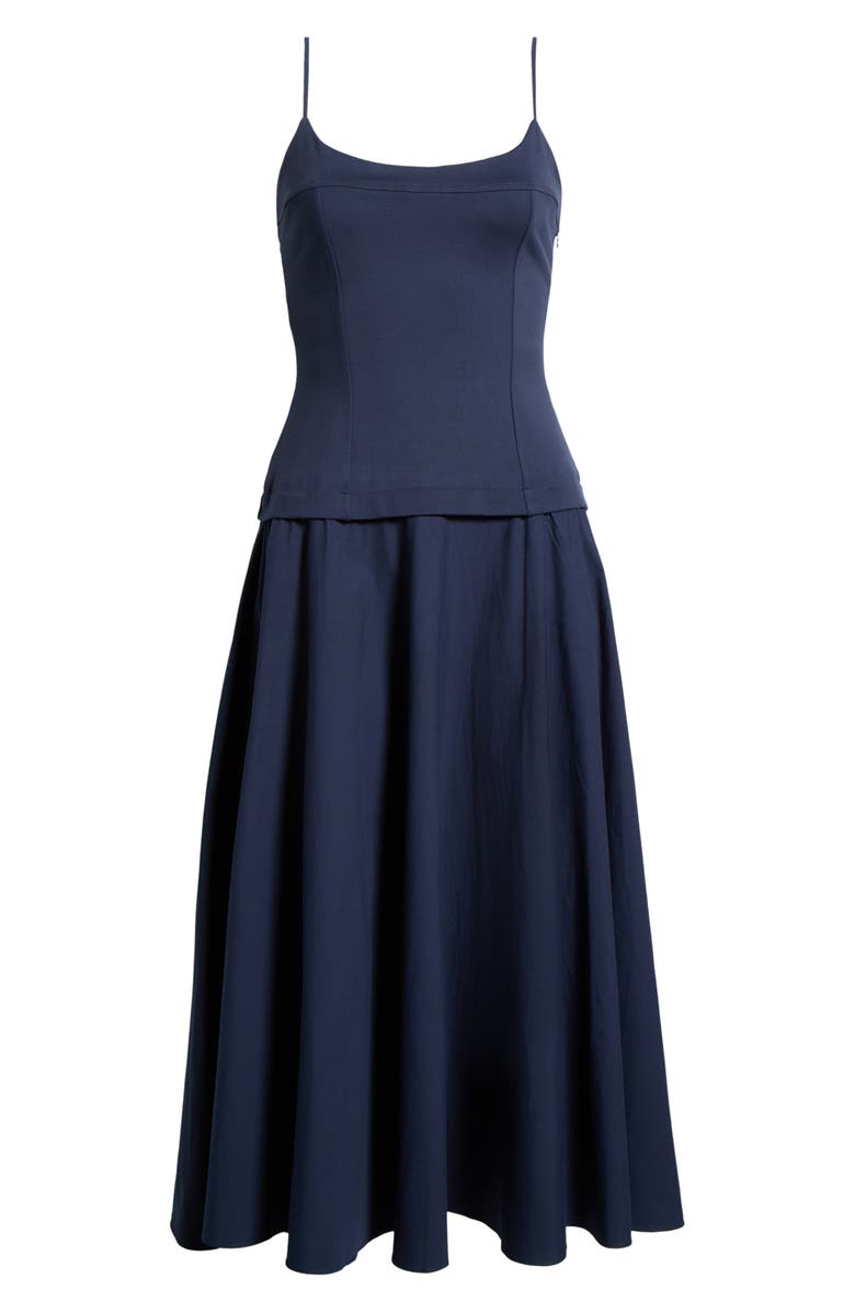 ASTR the Label Cierra Mixed Media Fit & Flare Midi Dress, Alternate, color, Navy