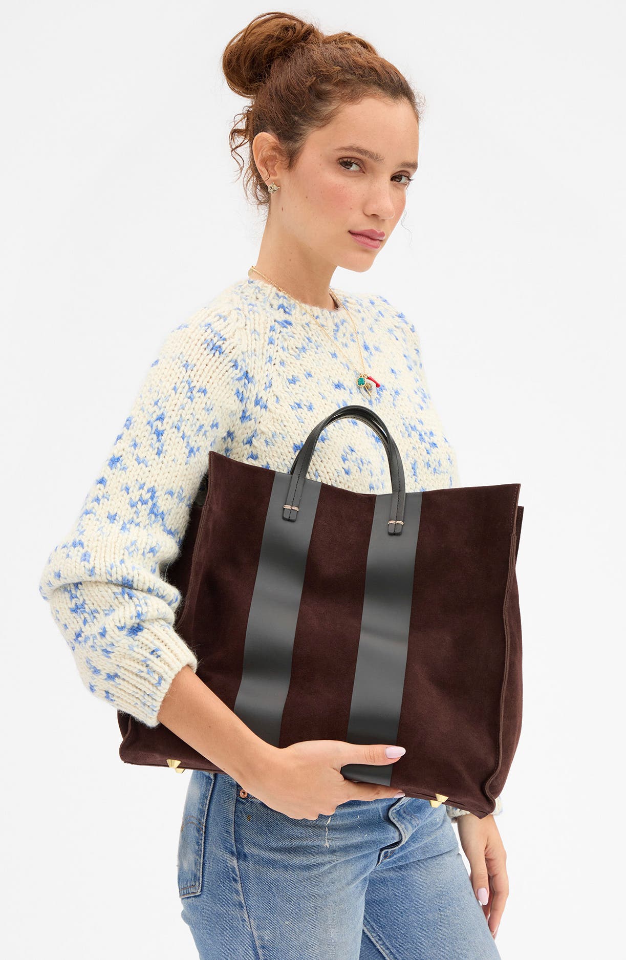 Simple Suede & Leather Tote, Alternate, color, TRUFFLE