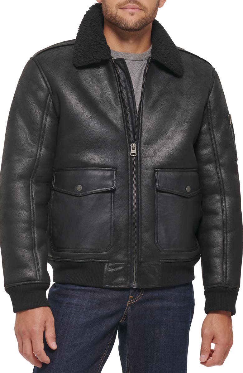 Levi's<sup>®</sup> Faux Shearling Collar Aviator Bomber Jacket, Main, color,