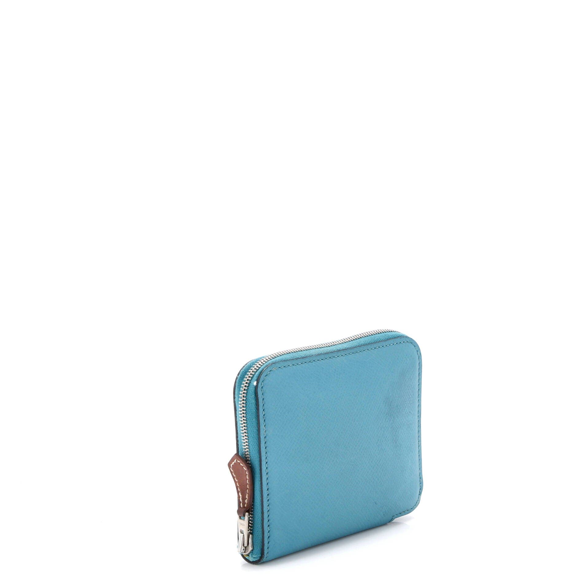 Pre-Owned Hermes Azap Zip Around Wallet Silk'in Epsom Compact, Alternate, color, Bleu Paon