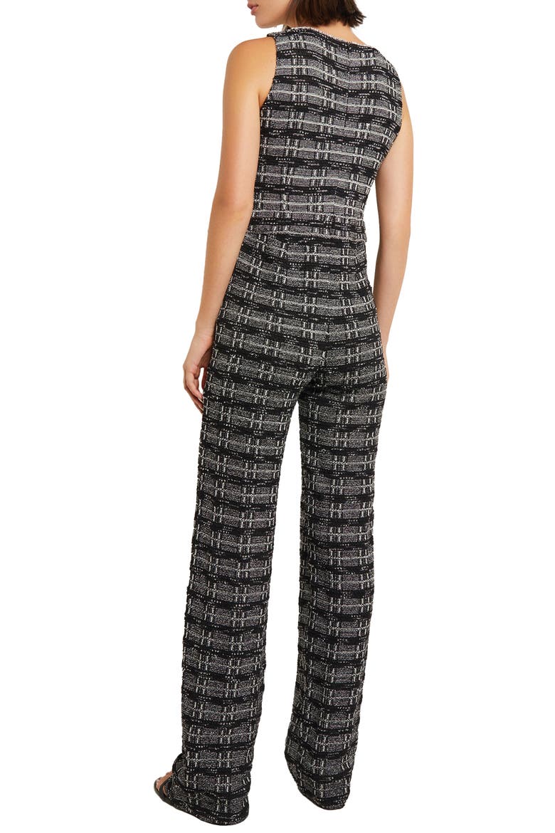 Rhinestone Tweed Straight Leg Jumpsuit, Alternate, color, BLACK/ NEW IVORY