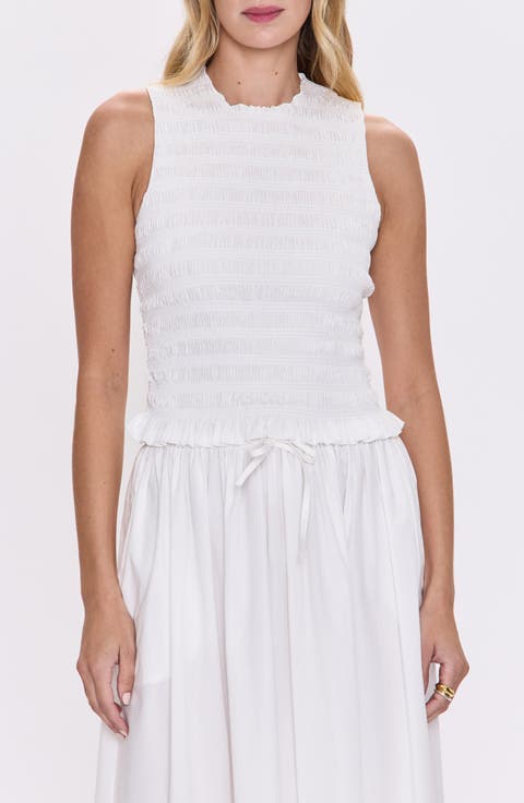 Phoebe Sleeveless Smocked Stretch Cotton Tank