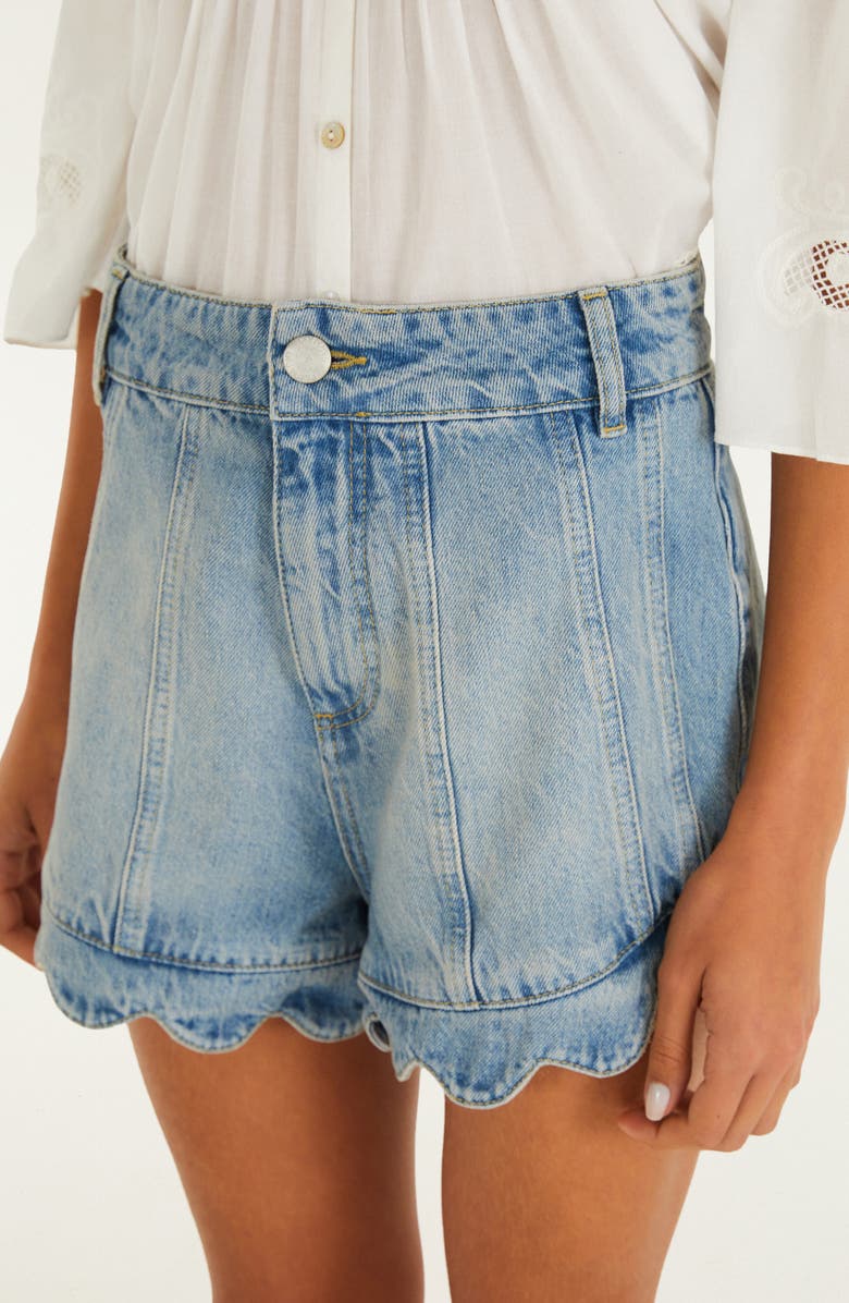 FARM Rio Romantic Ruffle Denim Shorts, Alternate, color, Denim