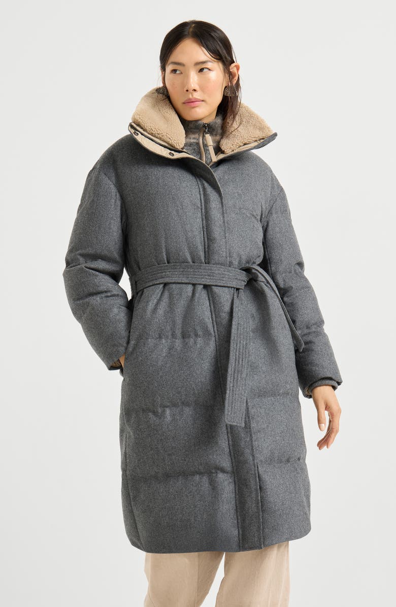 Brunello Cucinelli Virgin wool flannel down coat, Alternate, color, Dark Grey