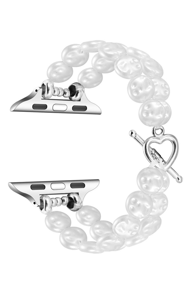 The Posh Tech Eloise Imitation Pearl Apple Watch<sup>®</sup> Bracelet Watchband, Alternate, color, White