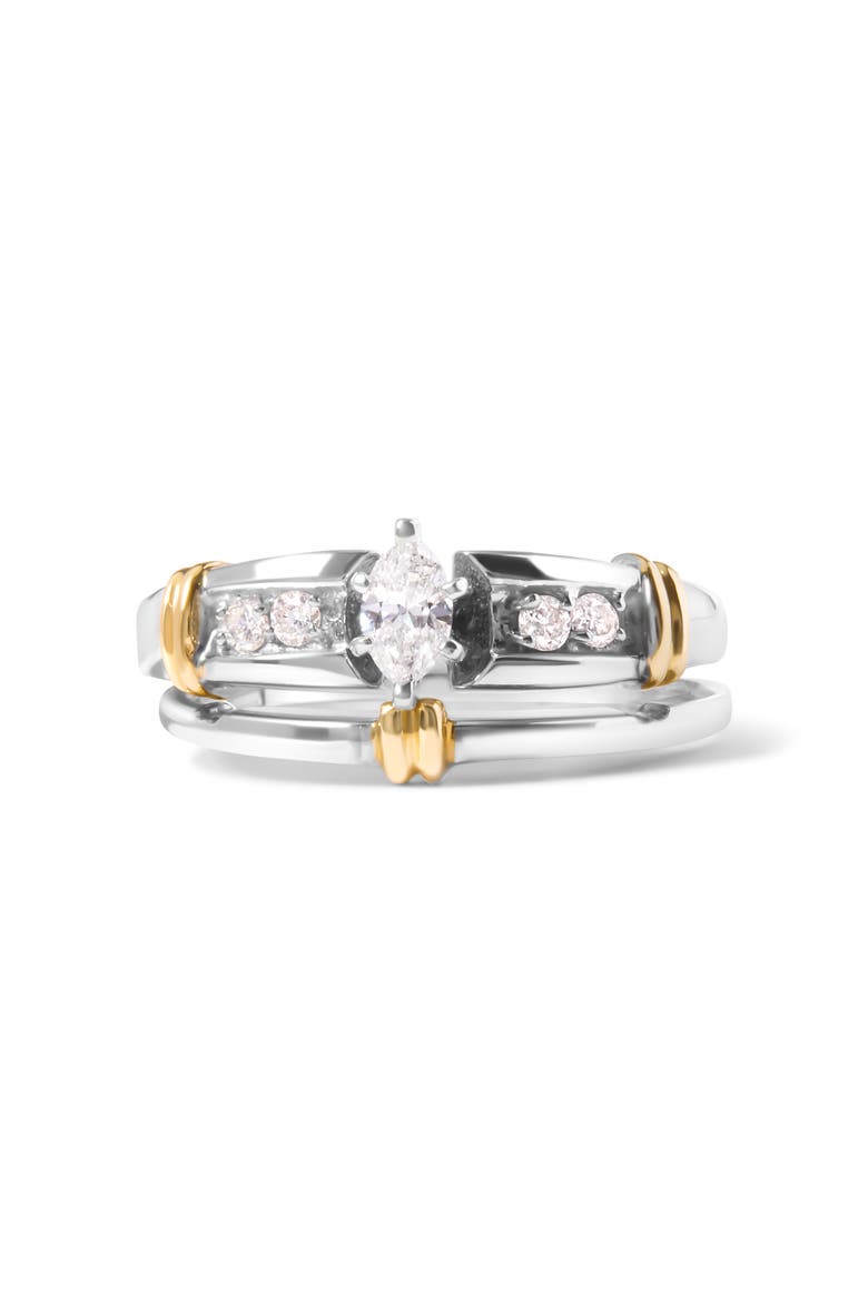 14K Yellow and White Gold 1/3 Cttw Diamond Engagement Ring Set, Alternate, color, Yellow