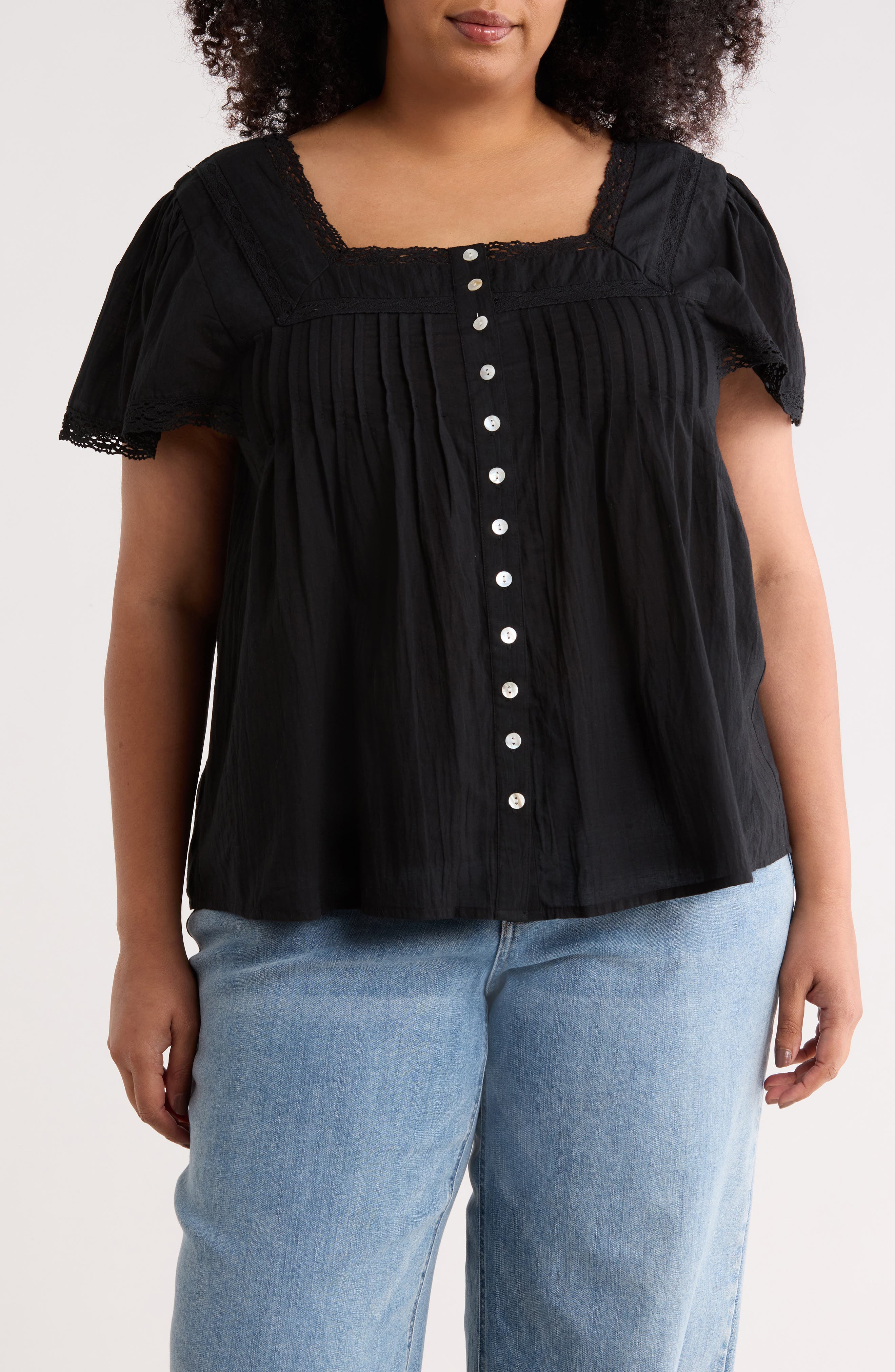 Crochet Inset Square Neck Top