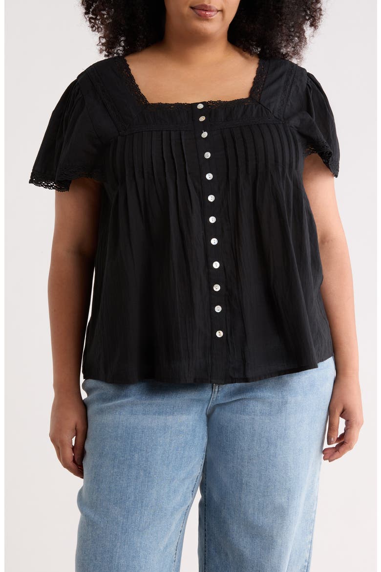 Crochet Inset Square Neck Top, Main, color, BLACK
