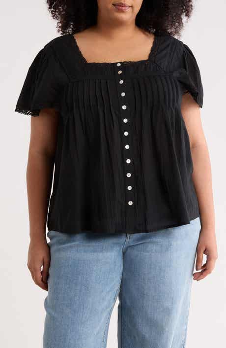 Crochet Inset Square Neck Top