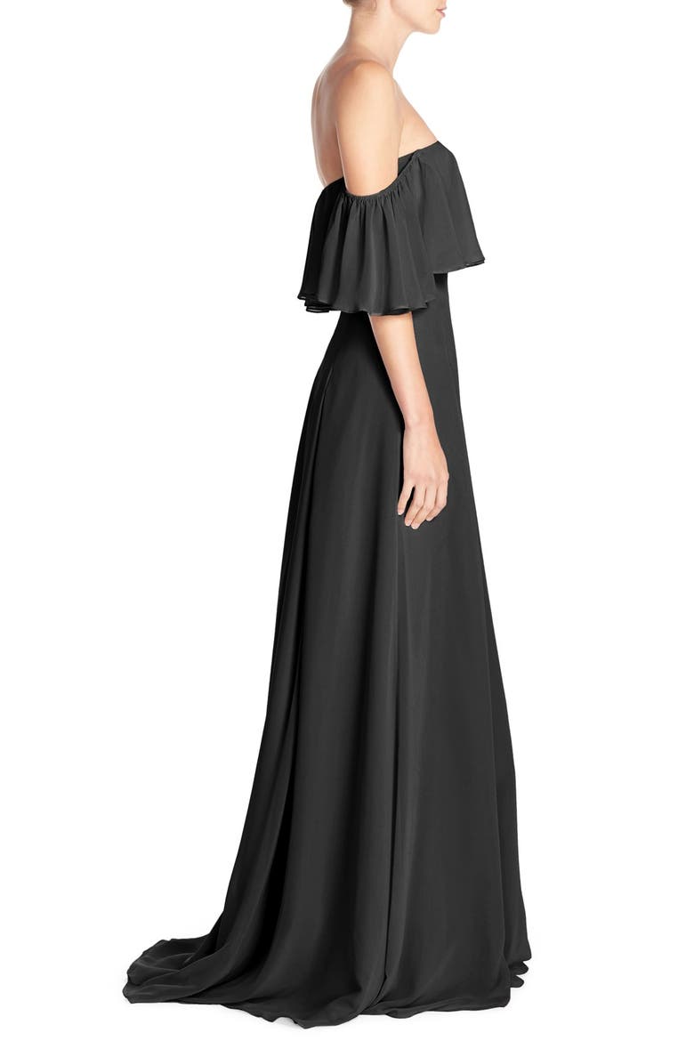 Off the Shoulder Chiffon Gown, Alternate, color, BLACK