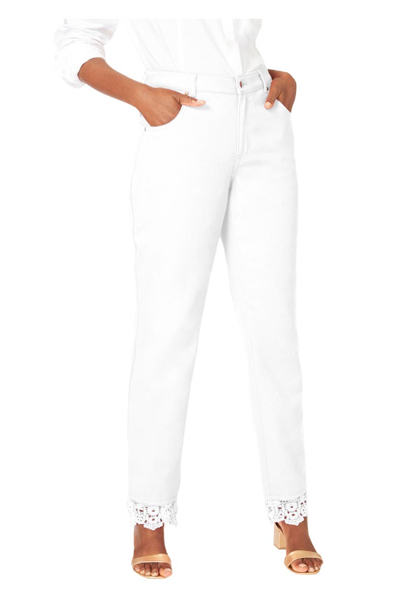 Jessica London Lace Trim Classic Denim Jean, Main, color, White