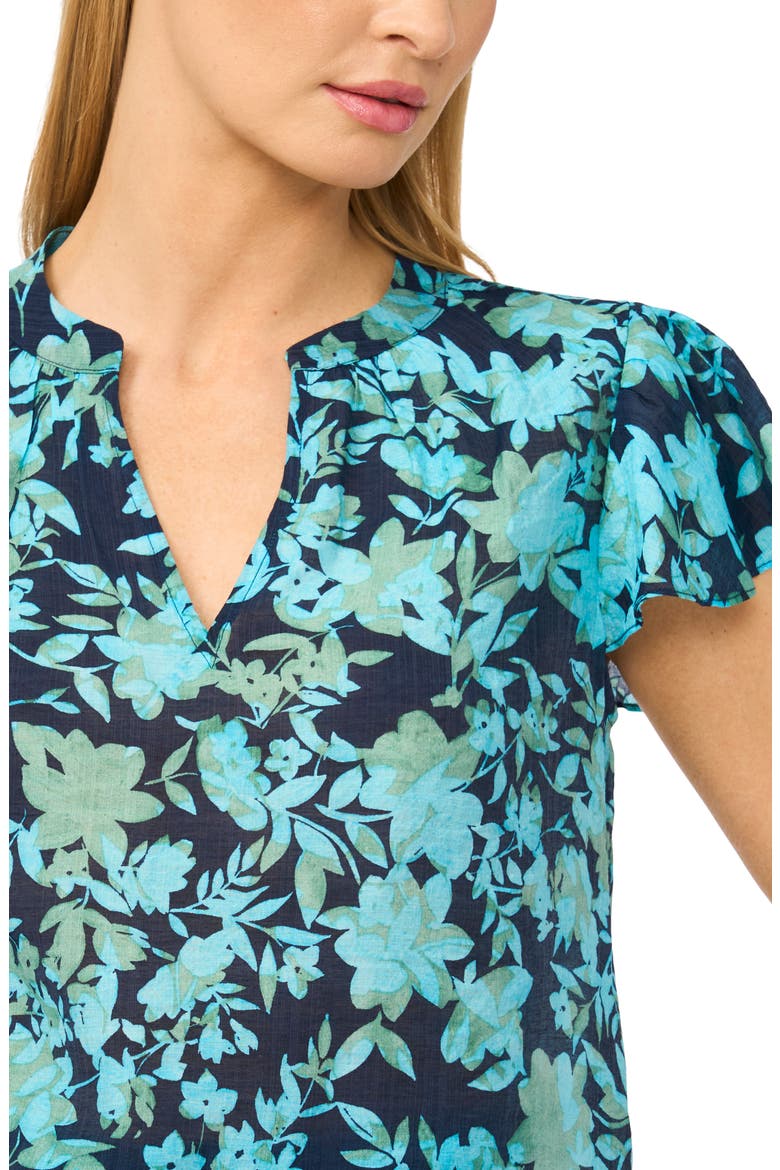 Floral Flutter Sleeve Top, Alternate, color, CLASSIC NAVY