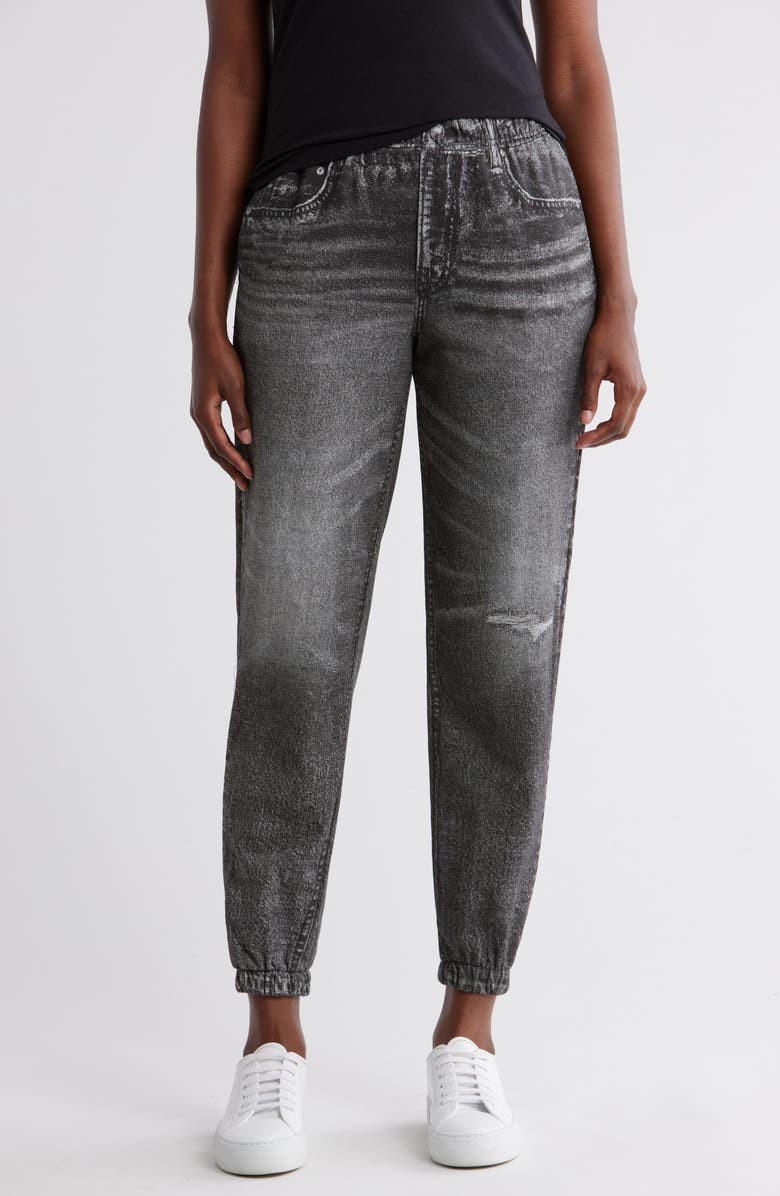 ECRU Mirage Denim Printed French Terry Joggers, Main, color, 