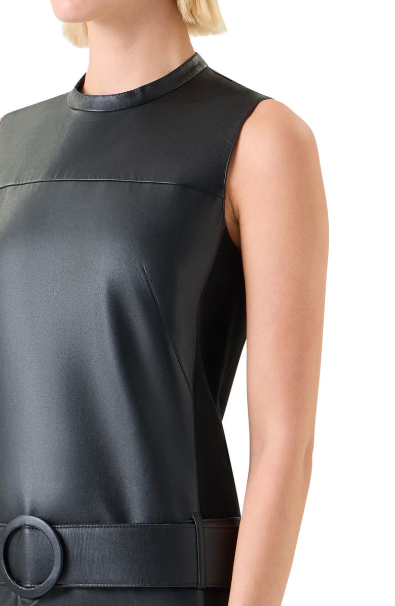 Akris punto Faux Leather & Knit Belted Minidress, Alternate, color, Black