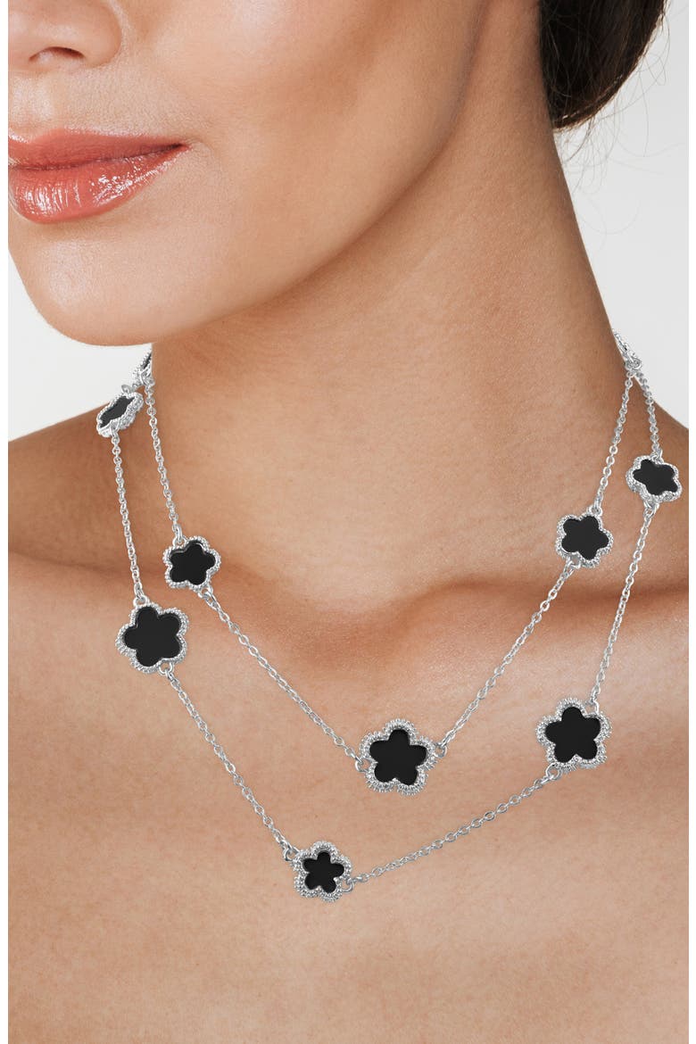 Resin Clover Station Necklace (Nordstrom Exclusive), Alternate, color, BLACK/ SILVER
