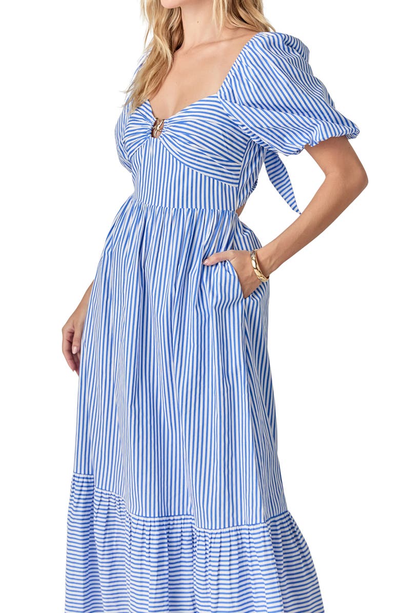 English Factory Starfish Stripe Puff Sleeve Maxi Dress, Alternate, color, White/ Blue
