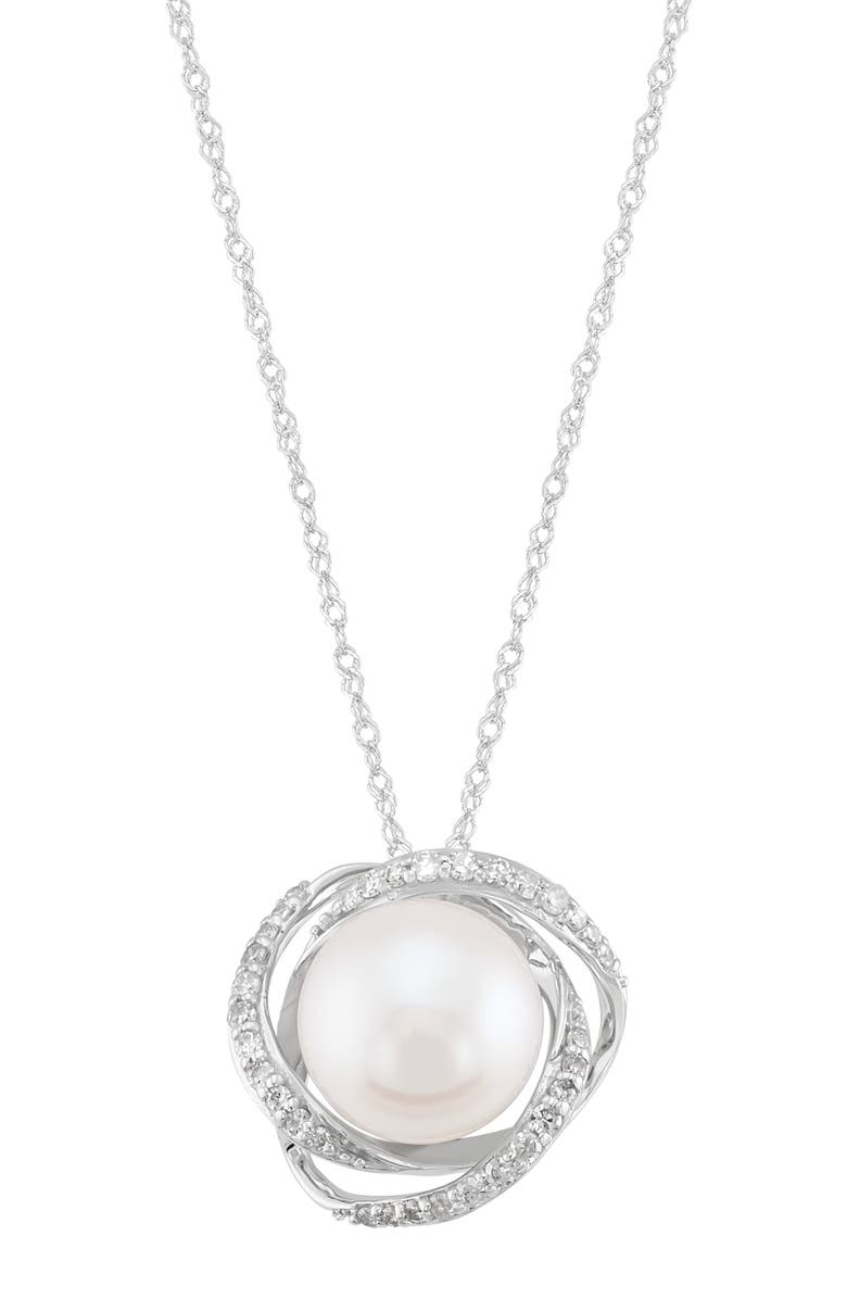 Frankie & Zoe 8mm Freshwater Pearl & Diamond Pendant Necklace, Main, color, Silver